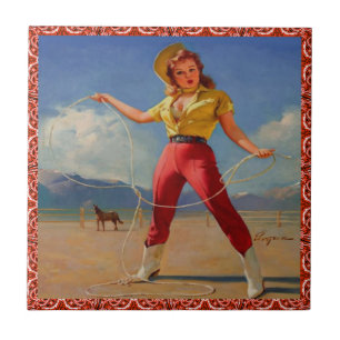 Azulejo De Cerâmica Vaqueira ocidental do vintage com corda