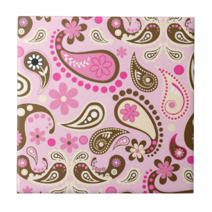 Azulejo De Cerâmica Vaqueira Rosa Marrom Paisley Flores País Texas