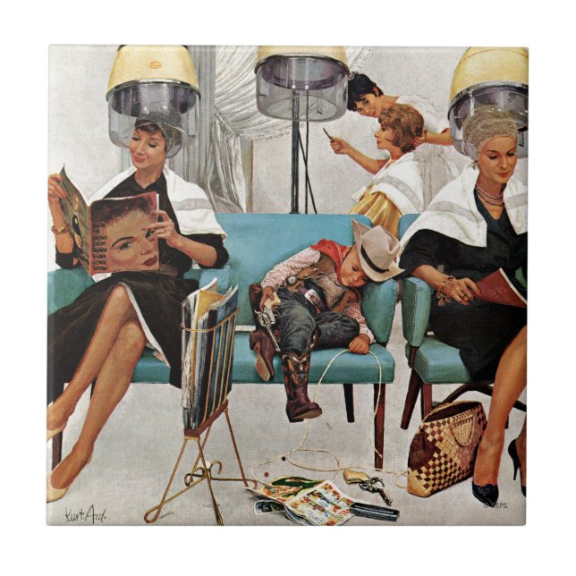 Azulejo De Cerâmica Vaqueiro adormecido no salão de beleza (Frente)