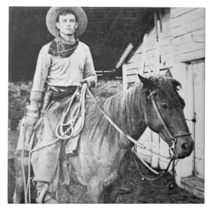 Azulejo De Cerâmica Vaqueiro americano em Kansas, c.1880 (foto de b/w)