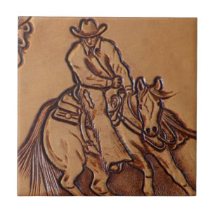 Azulejo De Cerâmica Vaqueiro de couro ocidental do rodeio da equitaç