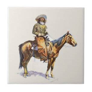 Azulejo De Cerâmica Vaqueiro ocidental idoso no cavalo