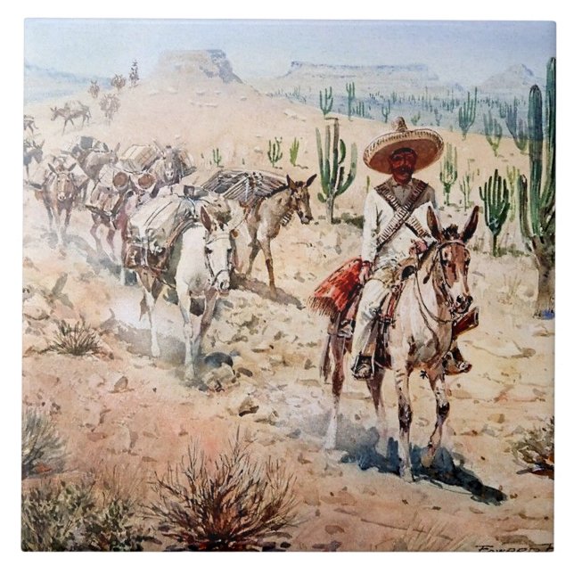 Azulejo De Cerâmica "Vaquero Pack Train", por Edward Borein (Frente)