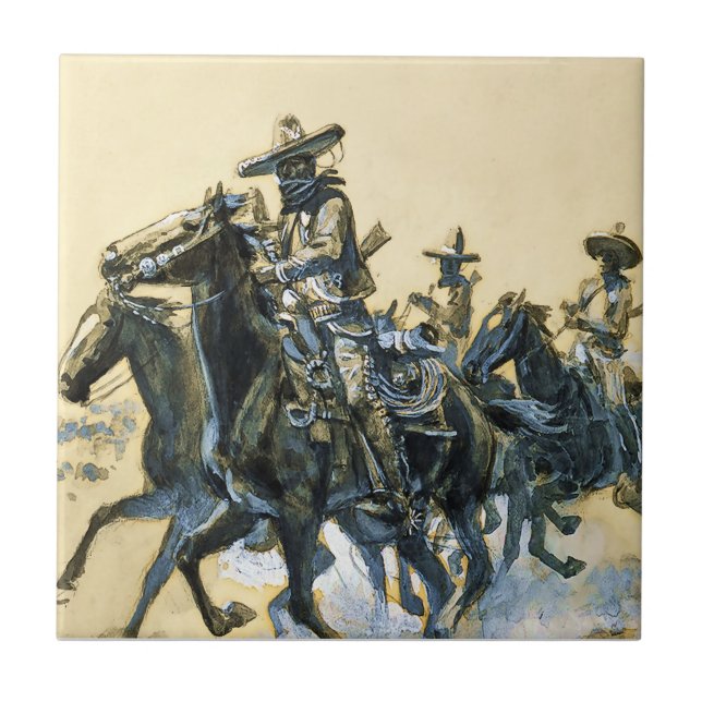 Azulejo De Cerâmica "Vaqueros" Arte Ocidental de Charles M Russell (Frente)