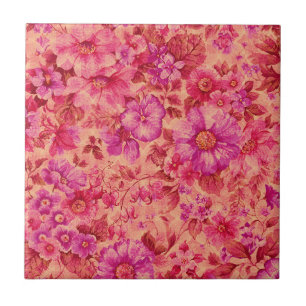 Azulejo De Cerâmica Várias Flores em Flor em Rosa e Roxo Quente
