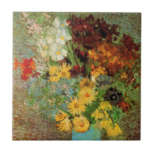 Azulejo De Cerâmica Vase com Daisies e Anêmonas por Vincent van Gogh