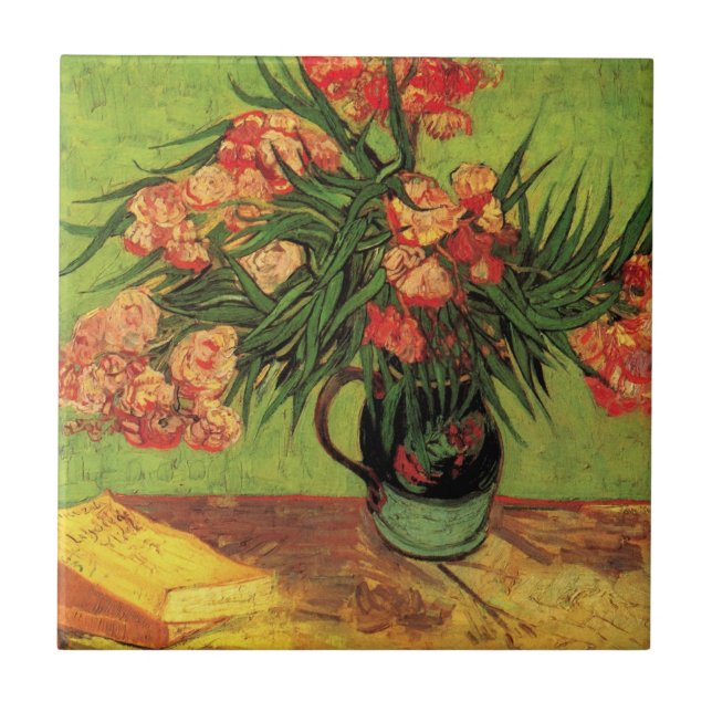 Azulejo De Cerâmica Vase com Oleanders e Livros de Vincent van Gogh (Frente)