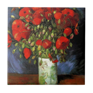 Azulejo De Cerâmica Vase com Papa Vermelho Vincent van Gogh