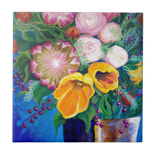 Azulejo De Cerâmica Vase das Flores - Proteínas, Tulipas e Rosas