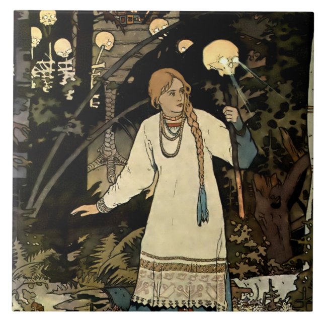 Azulejo De Cerâmica Vasilia a Bela de Ivan Bilibin (Frente)