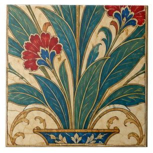 Azulejo De Cerâmica Vaso Azul Otomano Arte Floral Botânico  