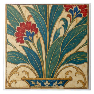 Azulejo De Cerâmica Vaso Azul Otomano Arte Floral Botânico  