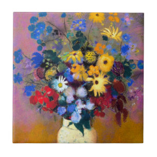 Azulejo De Cerâmica Vaso Branco com Flores Odilon Redon