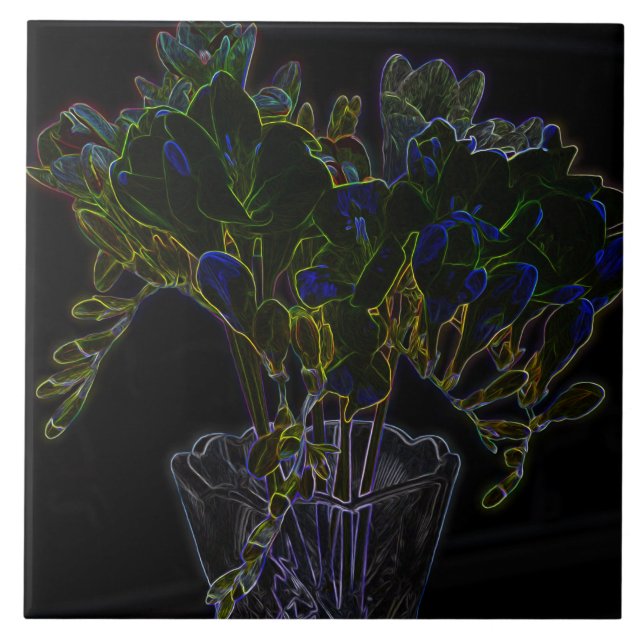 Azulejo De Cerâmica Vaso com freesia (Frente)