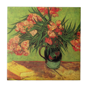 Azulejo De Cerâmica Vaso com Oleandros e Livros por Vincent van Gogh