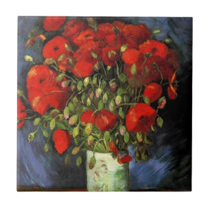 Azulejo De Cerâmica Vaso com Papoulas Vermelhas por Vincent van Gogh