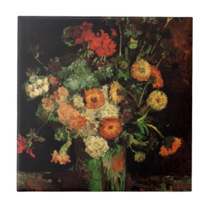 Azulejo De Cerâmica Vaso com Zinnias e Gerânios, Vincent van Gogh