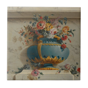 Azulejo De Cerâmica Vaso das flores em uma ameia