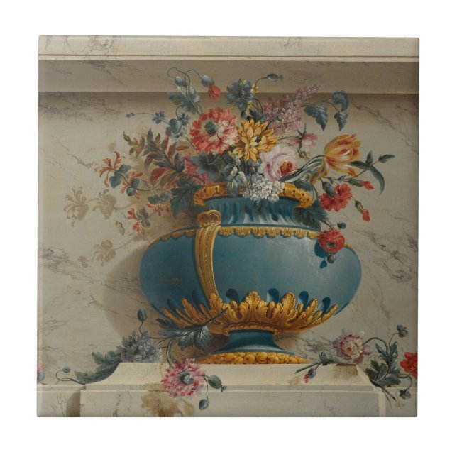 Azulejo De Cerâmica Vaso das flores em uma ameia (Frente)