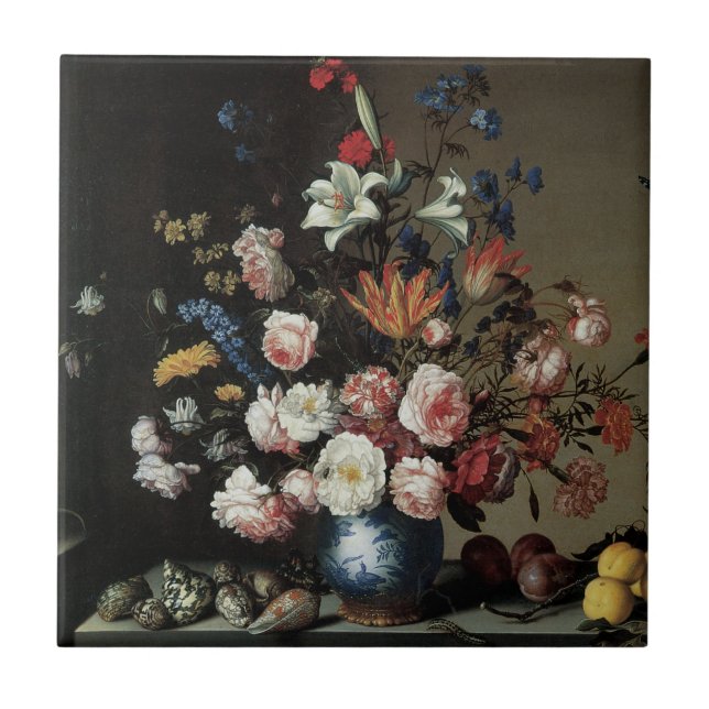 Azulejo De Cerâmica Vaso de Flores junto a uma Janela, Balthasar van d (Frente)