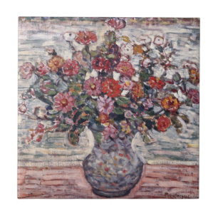 Azulejo De Cerâmica Vaso de Flores, Zinnias por Maurice Prendergast