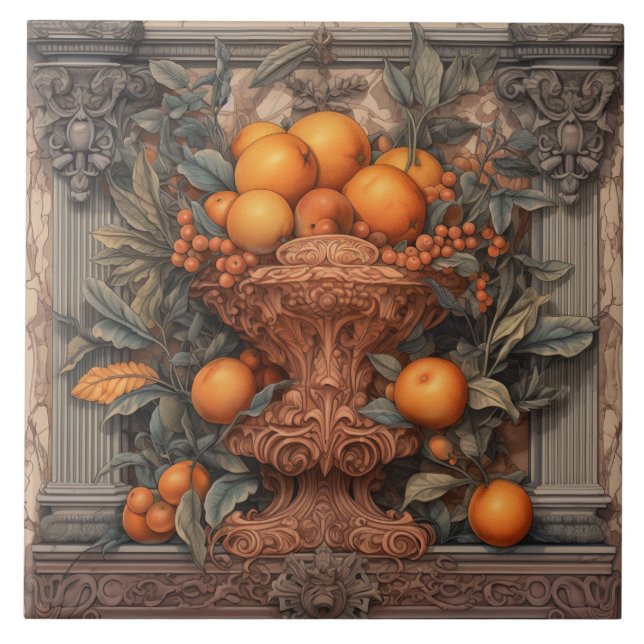 Azulejo De Cerâmica Vaso de Ornamentado de cozinha com laranjas (Frente)