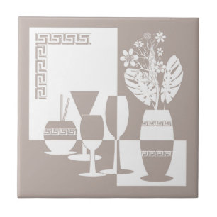 Azulejo De Cerâmica Vaso de pintura com flores e vidros de vinho