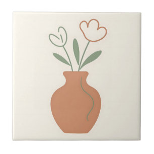 Azulejo De Cerâmica Vaso de Tulipa Minimalista Arte de Linha