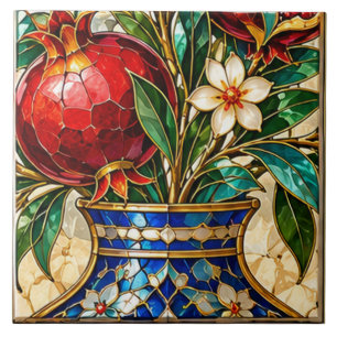 Azulejo De Cerâmica Vaso de Vidro Pintado Damasco & Romã Otomana