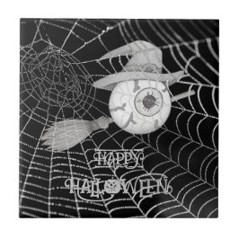 Azulejo De Cerâmica Vassoura-de-bruxa do Halloween, olho assustador, t