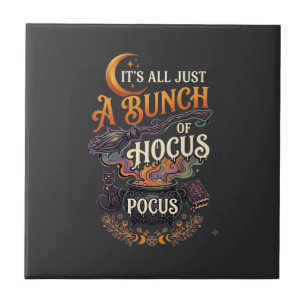 Azulejo De Cerâmica Vassoura de Bruxa Hocus Pocus Gato Preto Caldeirão