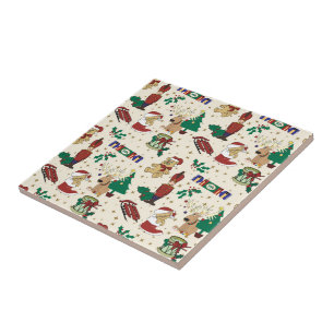 Azulejo De Cerâmica Veado de Natal, urso, gato e preguiçoso