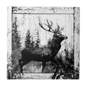 Azulejo De Cerâmica Veado em preto e branco, animal do olhar do