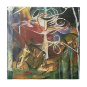 Azulejo De Cerâmica Veados na Floresta por Franz Marc, Arte Fino Vinta