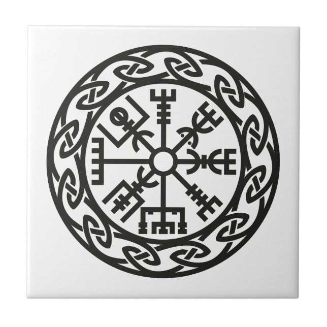 Azulejo De Cerâmica Vegvísir, Islândia, Traveler's Charm, Proteção (Frente)