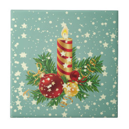 Azulejo De Cerâmica Vela De Natal E Flocos De Neve