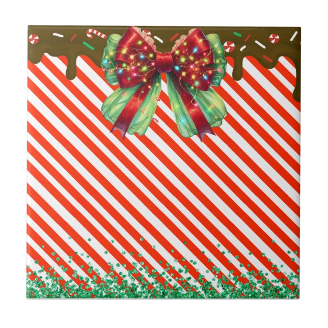 Azulejo De Cerâmica Velas de menta doce de Natal, doces de pimenta, do (Frente)
