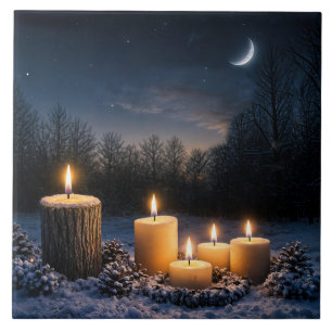 Azulejo De Cerâmica Velas do Solstício de Inverno na Lua da Neve