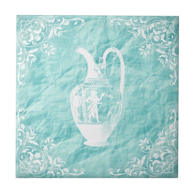 Azulejo De Cerâmica Velha Turquesa Jar (Frente)