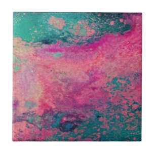 Azulejo De Cerâmica “Vellum Etéreo” – Abstrato Azul Teal Rosa   