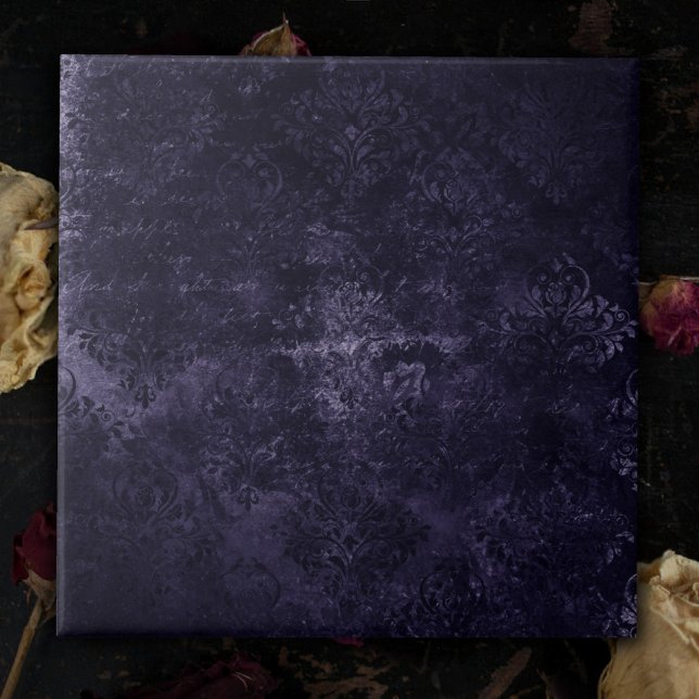 Azulejo De Cerâmica Velvety Midnight Damask | Indigo Purple Grunge (Criador carregado)
