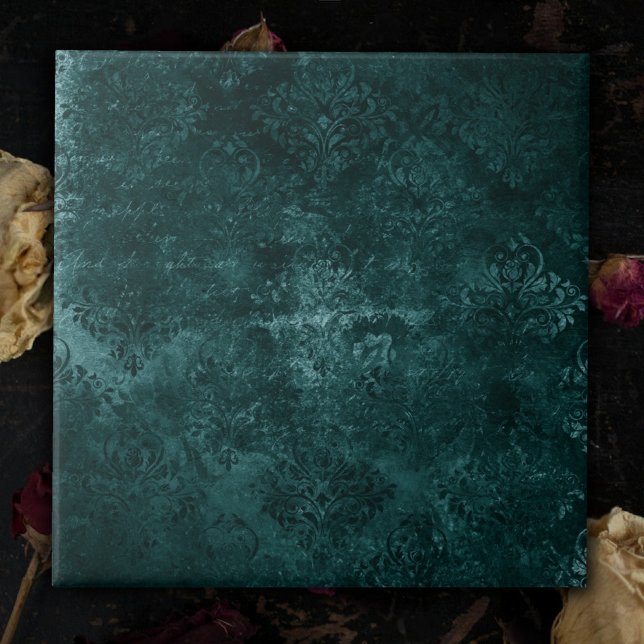 Azulejo De Cerâmica Velvety Teal Damask | Verde escuro Barroco (Criador carregado)