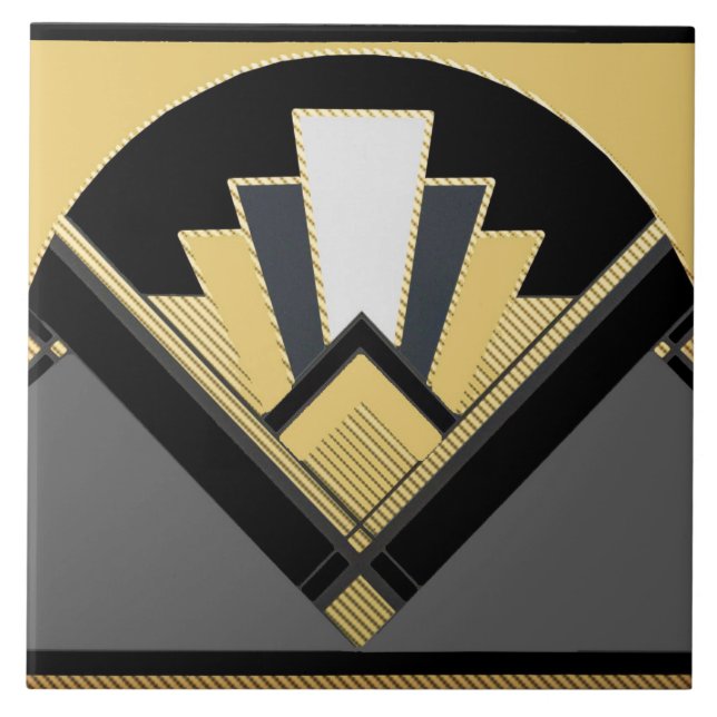 Azulejo De Cerâmica Ventilador do estilo Art Deco (Amarelo) (Frente)