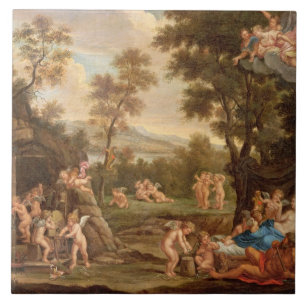 Azulejo De Cerâmica Venus na forja de Vulcan, século XVIII