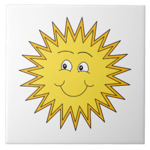 Azulejo De Cerâmica Verão amarelo Sun com uma cara feliz