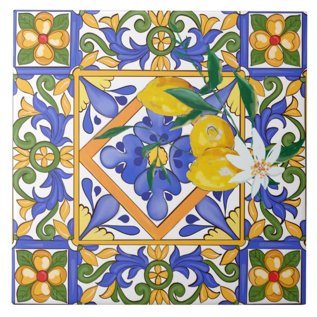 Azulejo De Cerâmica Verão,citrinos,Sicília,estilo mediterrânico,limão, (Frente)