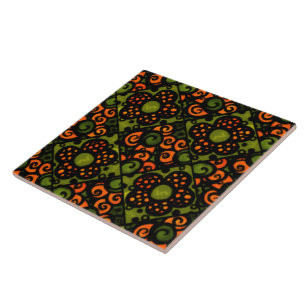 Azulejo de Cerâmica Verde Avocado Laranja de Padr