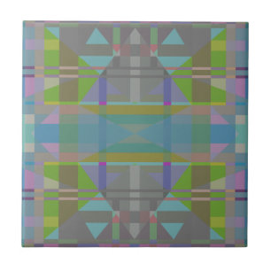 Azulejo De Cerâmica Verde Azul Roxo Geométrico