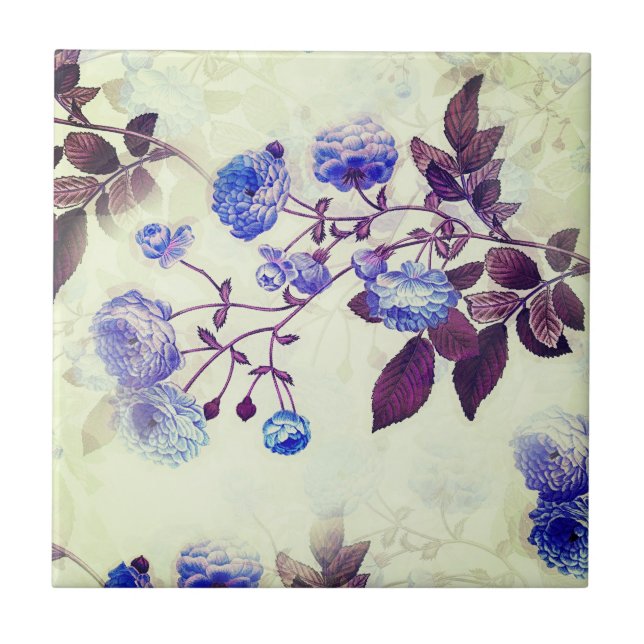 Azulejo De Cerâmica Verde bonito com Impressão Floral Roxo (Frente)