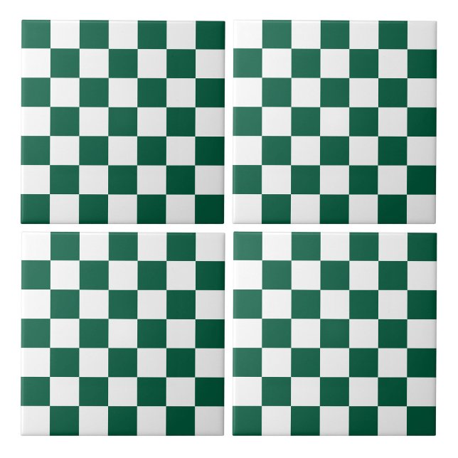 Azulejo De Cerâmica Verde-Caçador e Branco Verificado (Hunter Green and White Checkered Ceramic Tiles)